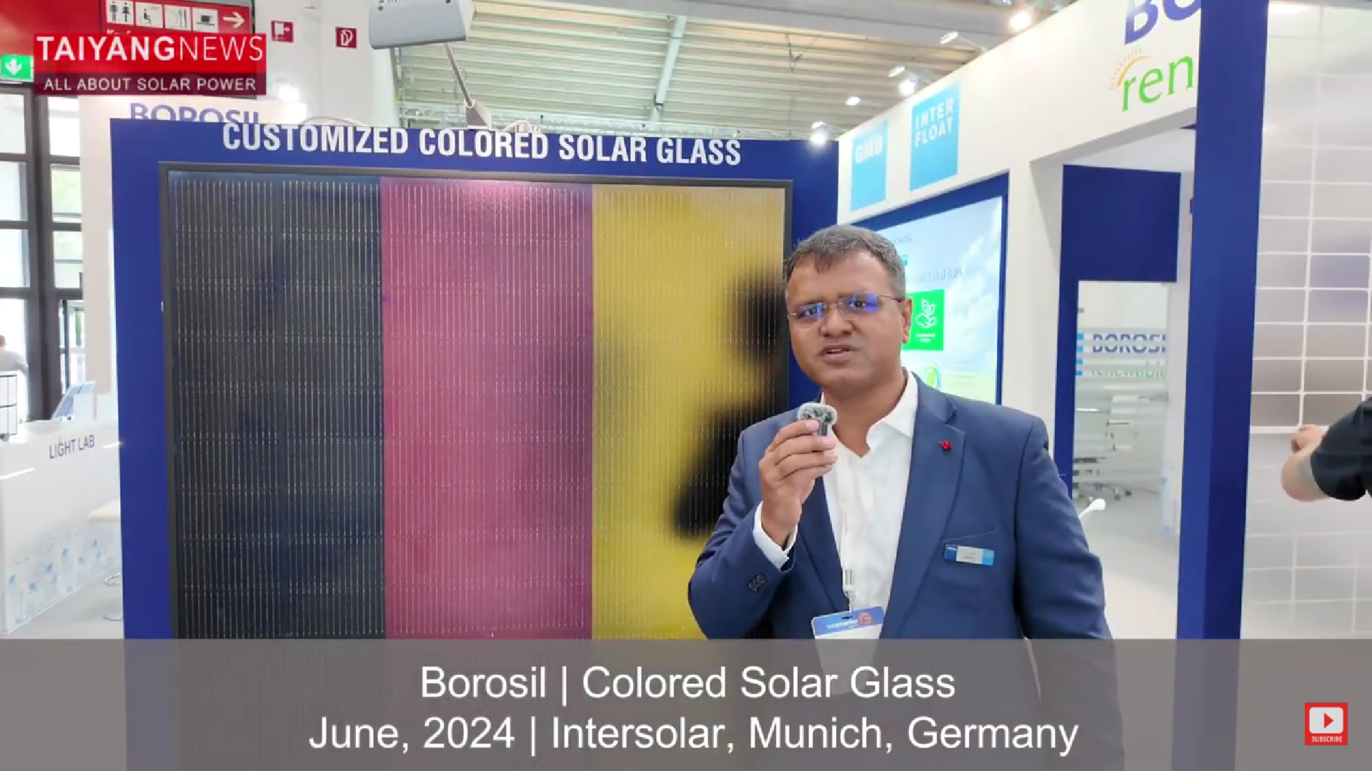 TaiyangNews at Intersolar Europe 2024 - Borosil grid-printed PV glass