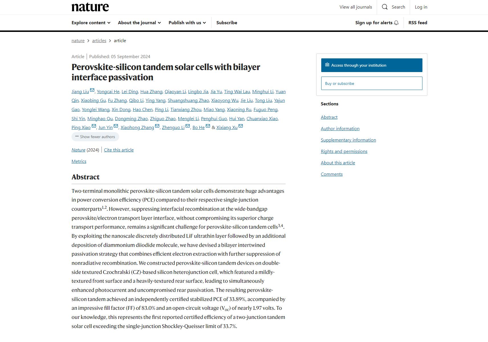 LONGi Publishes Paper On Perovskite Tandem Cell In Nature - TaiyangNews China Solar PV News Snippets